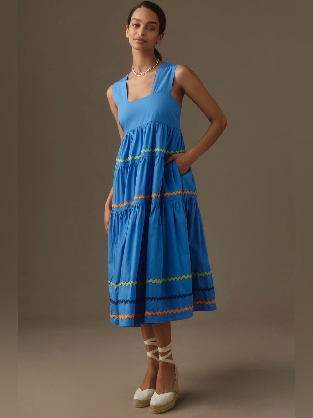 Anthropologie The Helena Square-Neck Tiered Midi Dress: Smocked Scallop Edition